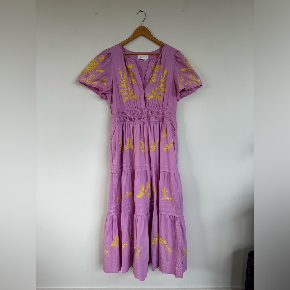 Anthropologie Purple Maxi Dress with Yellow Embroidery